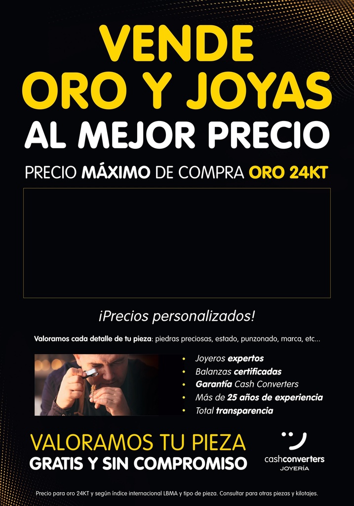 Cartel "Vende oro y joyas al mejor precio 24K" de 70x100cm. Español