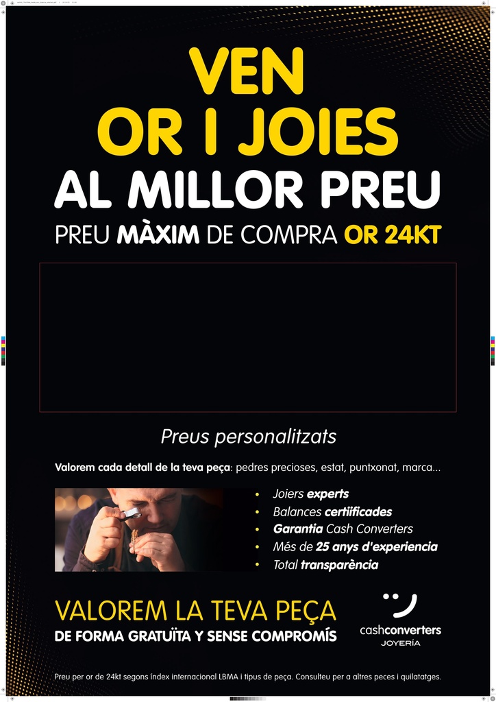 Cartel "Ven or i joies al millor preu 24K" de 70x100cm. Catalán