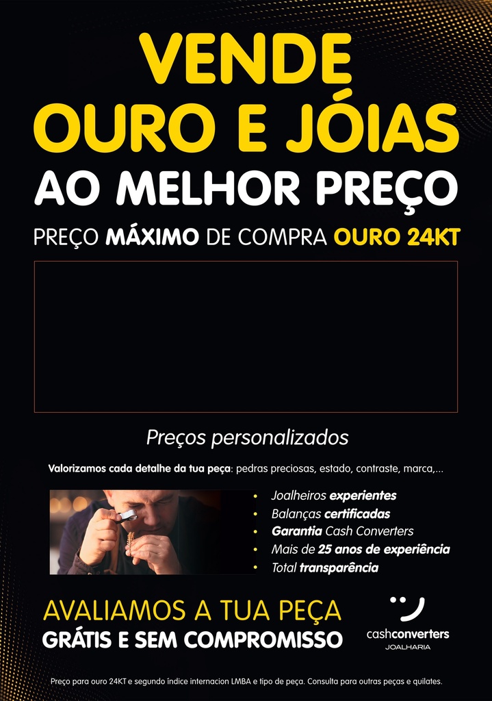 Cartel "Vende ouro e joias ao melhor preço 24K" de 70x100cm. Portugués 