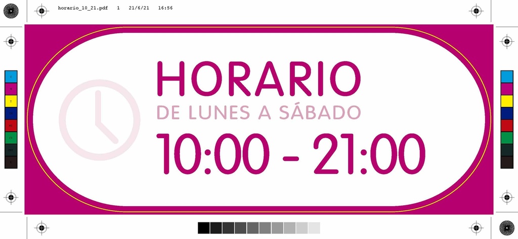 Pack 2 vinilos "horario de verano seguido" de 10 a 21h. Español