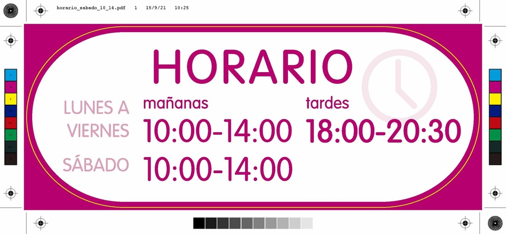 Pack 2 vinilos "horario partido invierno y  Sábados" de 10 a 14h. Español