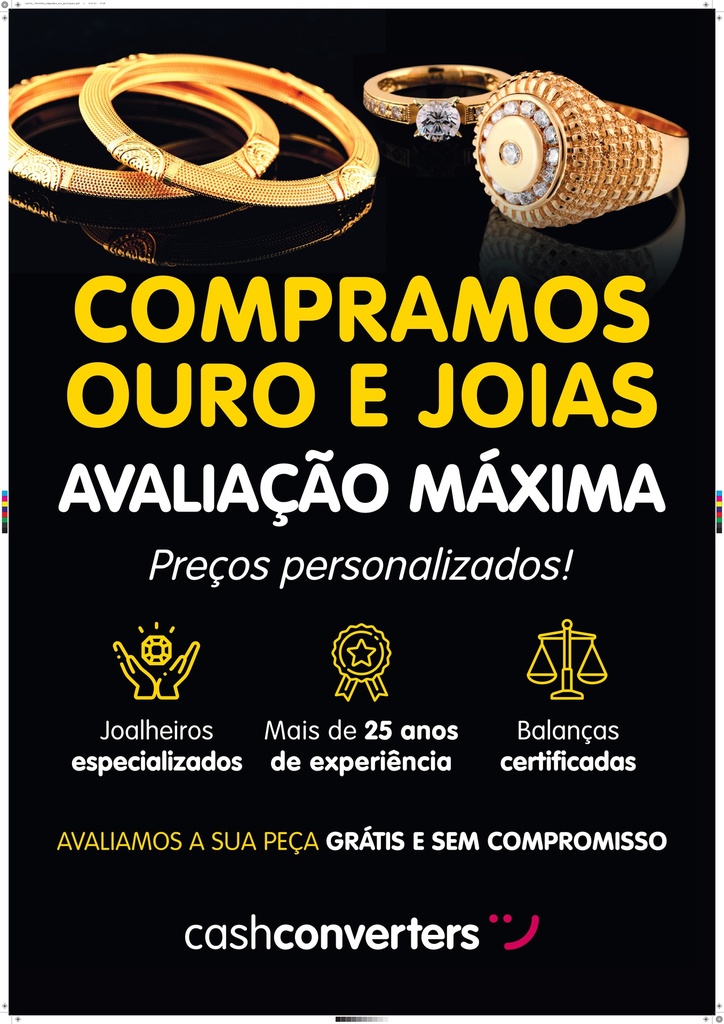 Cartel "Compramos ouro e joias" de 70x100cm. Portugués 