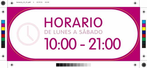 [MKS22e] Pack 2 vinilos "horario de verano seguido" de 10 a 21h. Español